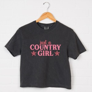 Just A Country Girl Stars Glitter/Puff Print - Womens Boxy Crop Top Graphic T-Shirt - 1 of 4