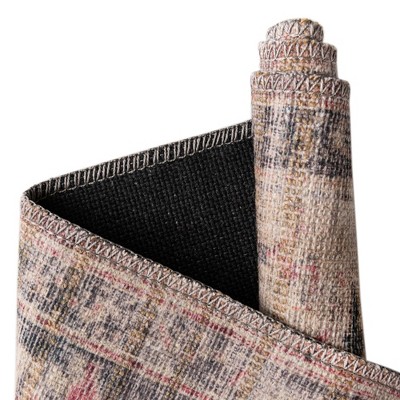 Beige Pink Synthetic Reversible Indoor Runner Rug