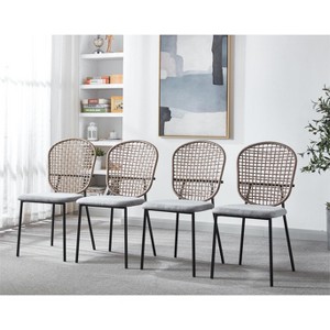 NicBex Set of 4 Rattan Backrest Dining Chair Modern Upholstered Padded Seat Side Chair with Metal Legs for Dining Room - 1 of 4
