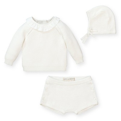 Hope & Henry Baby Sweater, Bloomer, and Bonnet 3-Piece Set