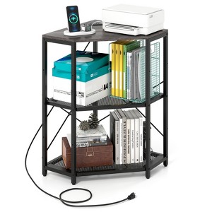 Tangkula Corner Printer Stand with Power Outlet 4-Tier Storage Rack with Adjustable Metal Mesh Shelf - 1 of 4