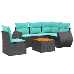 vidaXL 6 Piece Patio Sofa Set with Cushions Black Poly Rattan - 1 of 4