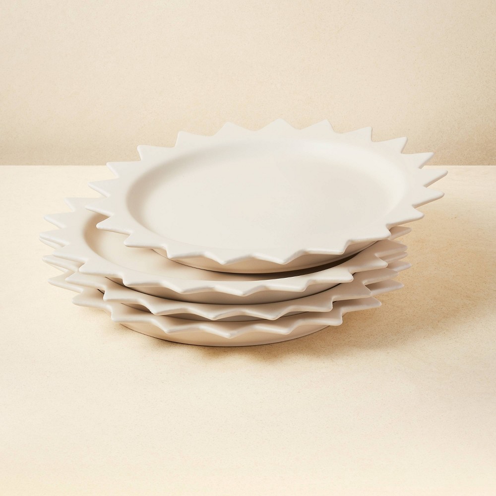 10" 4pk Stoneware Pointed Sun Dinner Plates White - Opalhouse designed with Jungalow