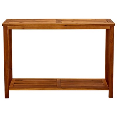 Solid Acacia Wood Patio Console Table with Storage Shelf