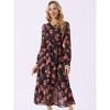 INSPIRE CHIC Women's Long Sleeve Floral V Neck Boho Ruffle Tiered Flowy Chiffon Midi Dress with Pocket - 3 of 4