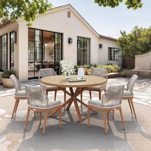 PURPLE LEAF Dining Set Patio Metal Table and Wicker Rattan Chairs for Outside Porch Garden Kitchen Modern Outdoor Furniture Sets - 1 of 4
