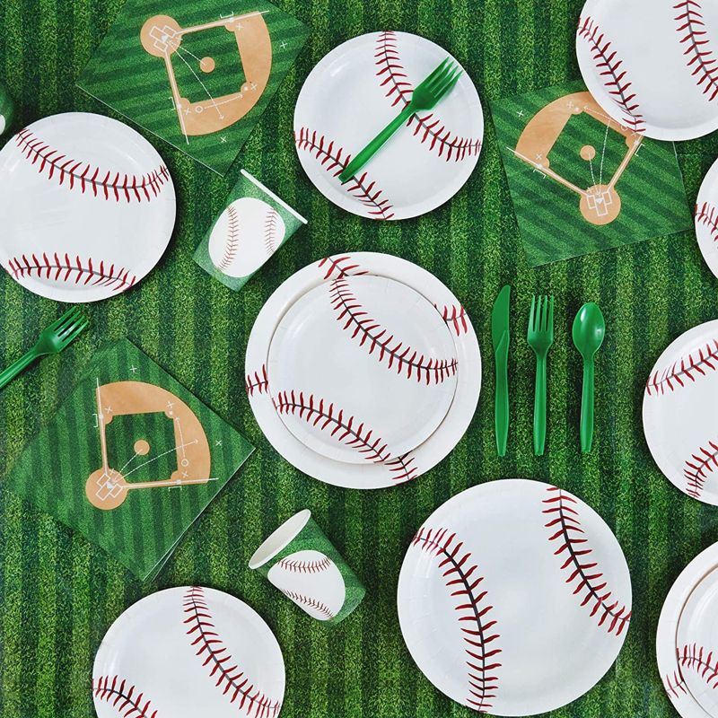 Blue Panda 98 Pieces Serves 24 Baseball Birthday Dinnerware Set with Banner Tablecloth Plate Napkin Cup, Sports Party Supplies & Decorations, 2 of 9