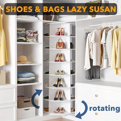 White 7-Tier Revolving Shoe Rack Tower with Wood Shelves
