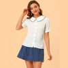 INSPIRE CHIC Women's Peter Pan Collar Contrast Color Trim Gingham Button Up Shirt - 3 of 4