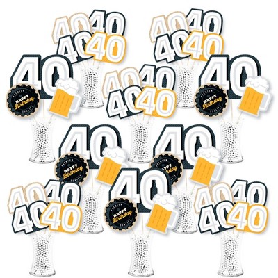 Big Dot of Happiness Cheers and Beers to 40 Years - 40th Birthday Party Centerpiece Sticks - Showstopper Table Toppers - 35 Pieces