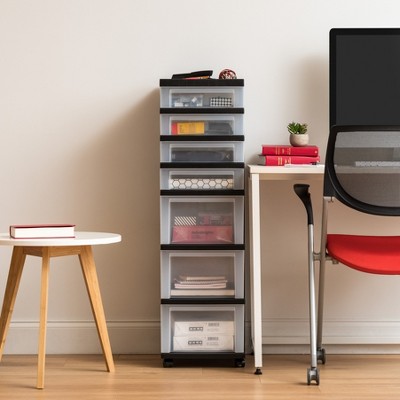 Sleek Black 7-Drawer Rolling Storage Organizer with Clear Drawers