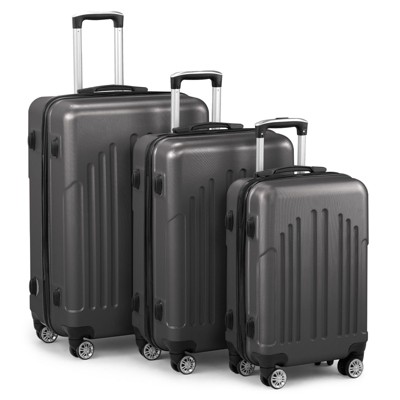 Karl Home Luggage Set of 3, ABS PC Hardside Suitcase Sets with TSA Lock 4 Spinner Wheels Grey