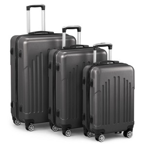 Karl Home Luggage Set of 3, ABS PC Hardside Suitcase Sets with TSA Lock 4 Spinner Wheels Grey - 1 of 4