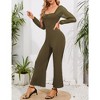 Women's High Waist Wide Leg Jumpsuit Square Neck Off Shoulder Lantern Long Sleeve Romper Outfits - 3 of 4