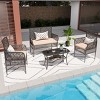 Outdoor 4 Pcs Patio Furniture Set, PE Rattan Conversation Set with Tempered Glass Table, Sofa with Iron Frame and PE Cushions-Coolbibila - 2 of 4