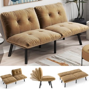 QingMoon Folding Sofa Bed with Adjustable Backrest, Velvet Loveseat Couch Bed for Living Room, Office, Apartment and Small Space - 1 of 4