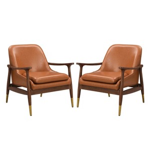 Christopher Knight Home Set of 2 Evelyn Modern Faux Leather and Wood Accent Chairs Black - 1 of 4