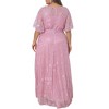 Women's Plus Size Mesh Decor Crew Neck Ruffled Short Sleeves Evening Wedding Guest Formal Party Maxi Dresses with Belt- Agnes Orinda - 4 of 4