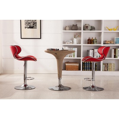Red Faux Leather Adjustable Swivel Bar Stools with Chrome Base, Set of 2