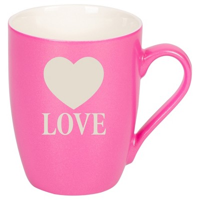 100 North Heart 10 Ounce Pink Metallic Finish, Comfortably Fits Your Hands, New Bone China Coffee Tea Cup Mug, Love