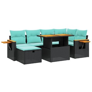 vidaXL 7 Piece Patio Sofa Set with Cushions Black Poly Rattan - 1 of 4