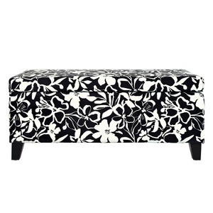 Christopher Knight Home Kayden Contemporary Wood Upholstered Storage Ottoman Black Flower - 1 of 4