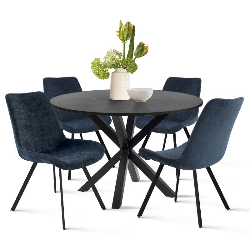 Oliver+Kourtney 5-Piece Solid Black Round Dining Table Set with 4 Upholstered Dining Chairs with Black Legs-The Pop Maison, 2 of 9