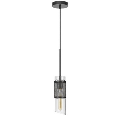 4.75 x 4.75" x 18.5" Savona Glass and Metal Mini Pendant with Shade Black - Cal Lighting