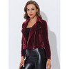 Allegra K Women's Velvet Zipper Lapel Collar Moto Biker Jacket - image 3 of 4