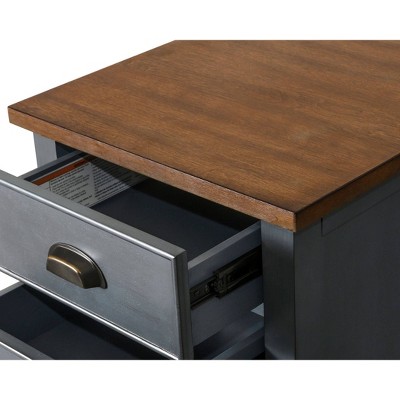 Blue and Brown 3-Drawer Transitional Wood File Cabinet