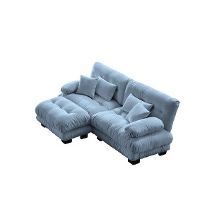 Dexmalle Modern Chenille Upholstered Cloud Couch Sectional Sofa wit Ottoman,Blue - 1 of 4