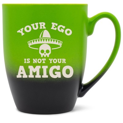 100 North Skull Sombrero 10 Ounce Green and Black Two Toned Ombre, Comfortably Fits Your Hands, Ceramic Tea Coffee Cup Mug, Your Ego Is Not Your Amigo