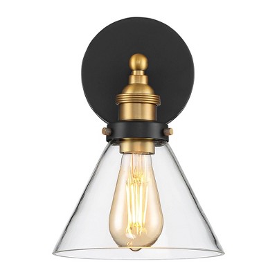 Black and Brass Industrial Vanity Wall Sconce with Clear Glass
