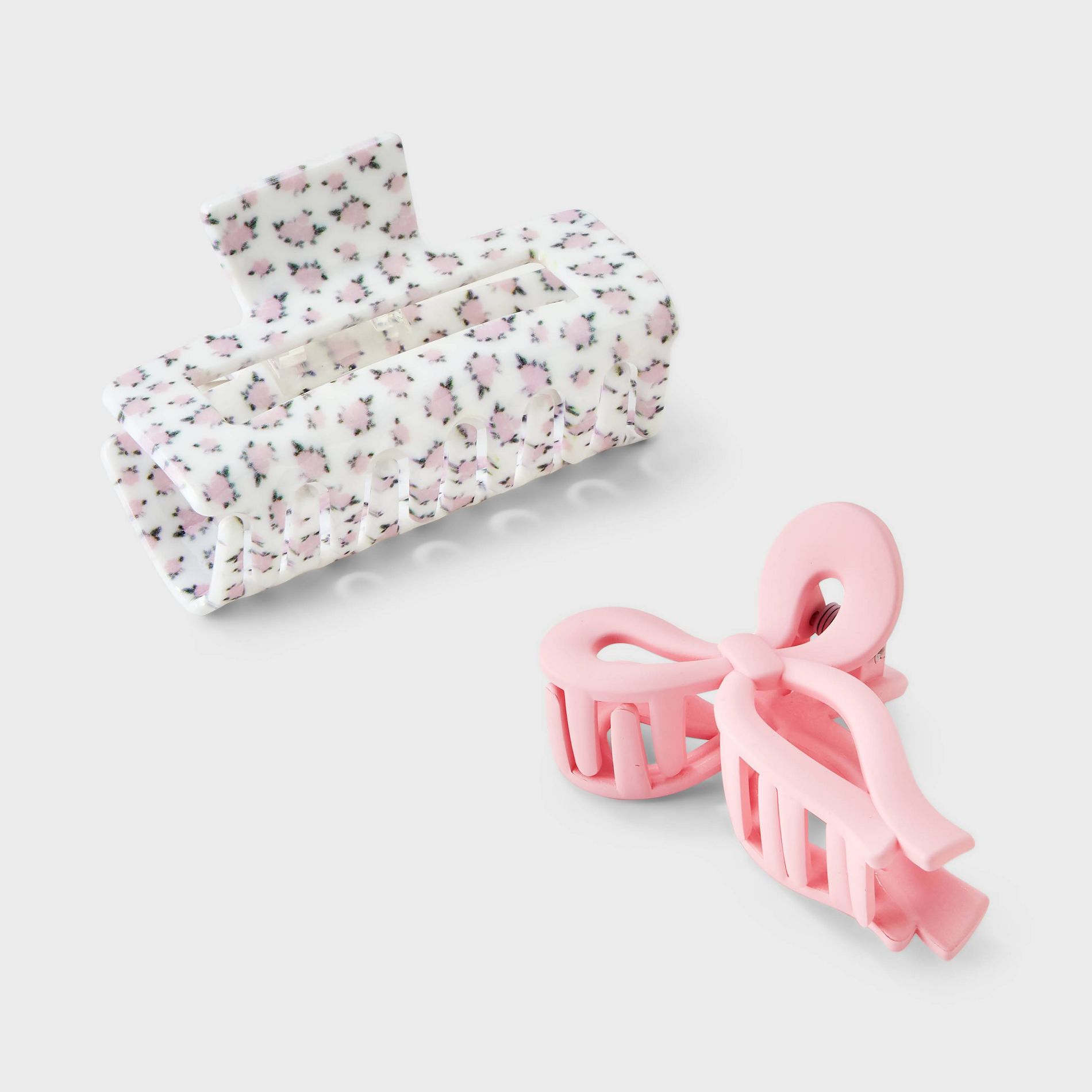 Girls' 2pk Bow and Ditsy Floral Square Claw Clip Set - art class™ Pink