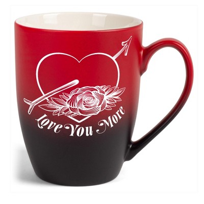 Elanze Designs Romantic Floral Valentines Coffee Cup Mug 12 Ounce Ceramic With Ombre Gradient Love You More Arrow Heart and Rose Red and Black