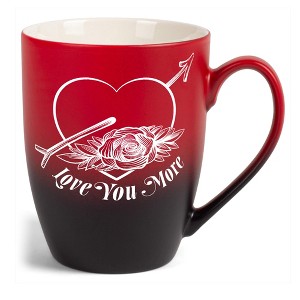 Elanze Designs Romantic Floral Valentines Coffee Cup Mug 12 Ounce Ceramic With Ombre Gradient Love You More Arrow Heart and Rose Red and Black - 1 of 4