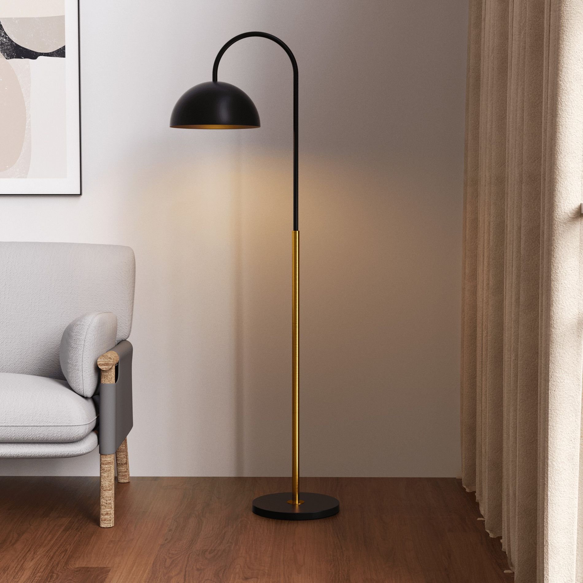 Maxax 63.7” Modern Arched Floor Lamp，Black Standing Tree Lamp for Bedroom