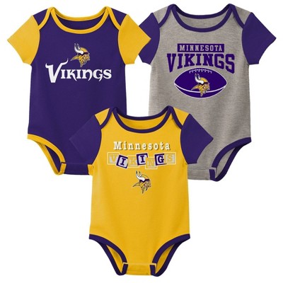 NFL Minnesota Vikings Baby Boys' Newest Fan 3pk Bodysuit Set - 6-9M