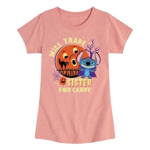 Girls' - Lilo and Stitch - Will Trade Sister for Candy Fitted Short Sleeve Graphic T-Shirt - 1 of 4