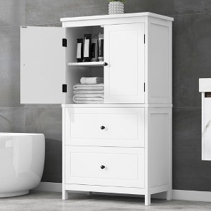PAGED Storage Cabinet Tall Bathroom Organizer with Drawer, Adjustable Shelves and 2 Doors, Freestanding Bookshelf Storage Unit for Room - 1 of 4