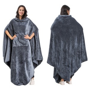 Women's Cozy Fuzzy Wrap Sweaters, Fleece Wearable Blanket Comfy Plush Sleevesless Blankets for Adult, Capee Wrap Cover for Full Body - Tirrinia - 1 of 4