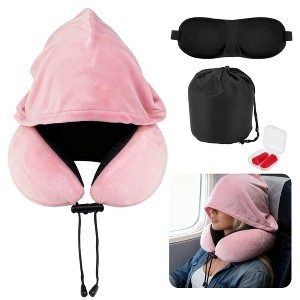Unique Bargains Travel Neck Pillow with Hood 1 Set - 1 of 4