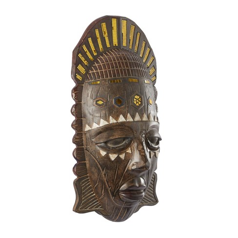 Polystone Mask Primitive African Sculpture Brown - Olivia & May : Target