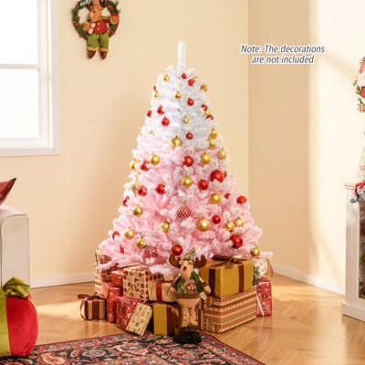 Tangkula Artificial Christmas Tree Hinged Snow Flocked Xmas Tree w/ Lush Branch Tips