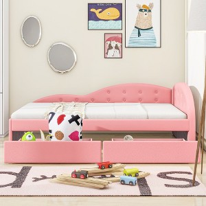Twin Size Modern Daybed, Upholstered Tufted Bed Frame With 2 Drawers Cloud Shaped Guardrail Headboard No Spring Box Needed Wooden Slat Support - 1 of 4