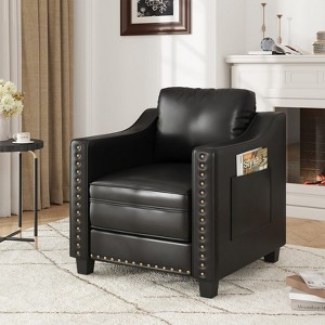 Faux Leather Accent Chair, 30 Inches Barrel Upholstered Armchair, Cozy Single Sofa - 1 of 4