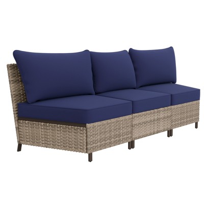 EAGLE PEAK Coastal Vista  3 Piece Curved Outdoor Wicker Sofa, Outdoor Wicker Armless Chair with Cushion