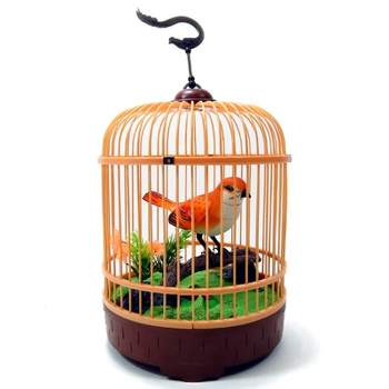 Insten Singing & Chirping Toy Pet Bird In Cage with Realistic Sounds & Movements, Sound Activated & Battery Operated, Orange
