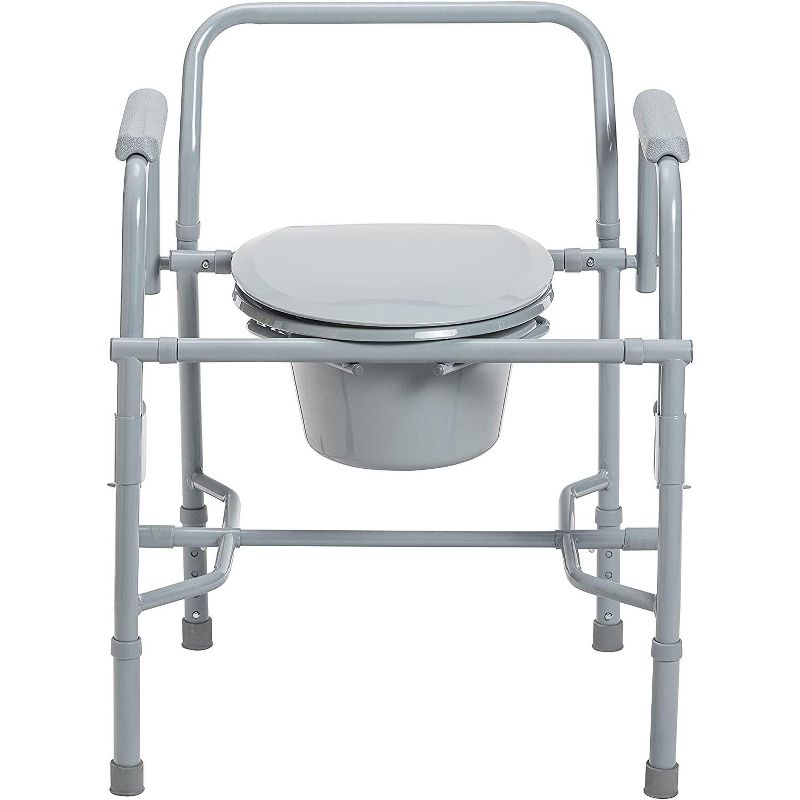 Drive Medical Steel Drop Arm Bedside Commode with Padded Arms and Back Bar, 300 lbs Capacity, Gray, 3 of 9