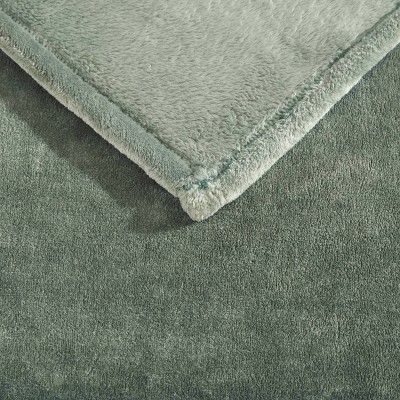 Luxurious Sherpa Fleece Reversible Throw Blanket, Green, 50"x60"